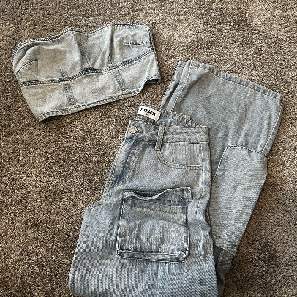 RSQ Light Blue Boot Cut Pants & Tube Top Set